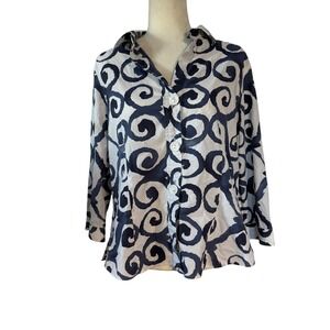 Foxcroft Wrinkle Free Swirl Print Button Front Shirt Women's Size 12
